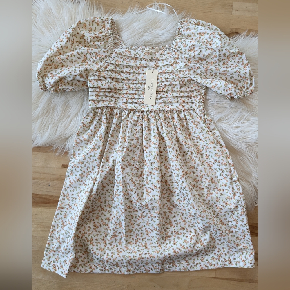 {Copper Key} Charming Floral Puff Sleeve Dress for Little Girls, Multiple Sizes